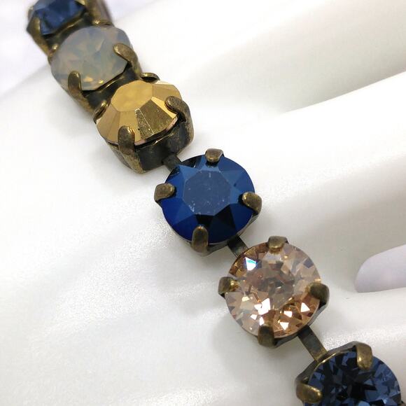 Vintage Blue Gold Crystal Rhinestone Bracelet, Prong Set, 1990s Jewelry - Picture 5 of 10